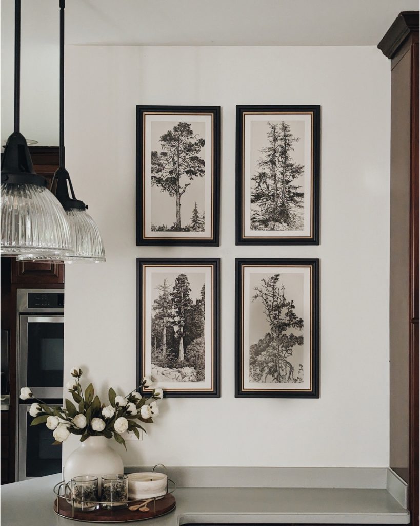 Art to Frames vintage tree etchings set of four; custom frames