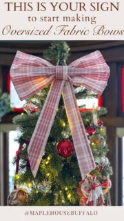 This is your sign to start making oversized fabric bows 
🎀Follow & Comment “SUPPLIES” for everything you’ll need to make this no-sew fabric bow
💌I’d envisioned a charming, vintage-inspired fabric bow for my Valentine’s tree topper and I love how this came together! I plan to create an oversized bow each season to style around the house and can’t wait to play with different patterns & materials. 
🎀Save my tutorial for your next craft day and let me know if you try it! 

🎀Where would you style a fabric bow?