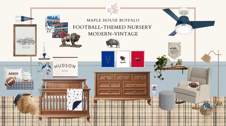 Modern vintage classic classy football-themed buffalo bills nursery kids' room buffalo, ny