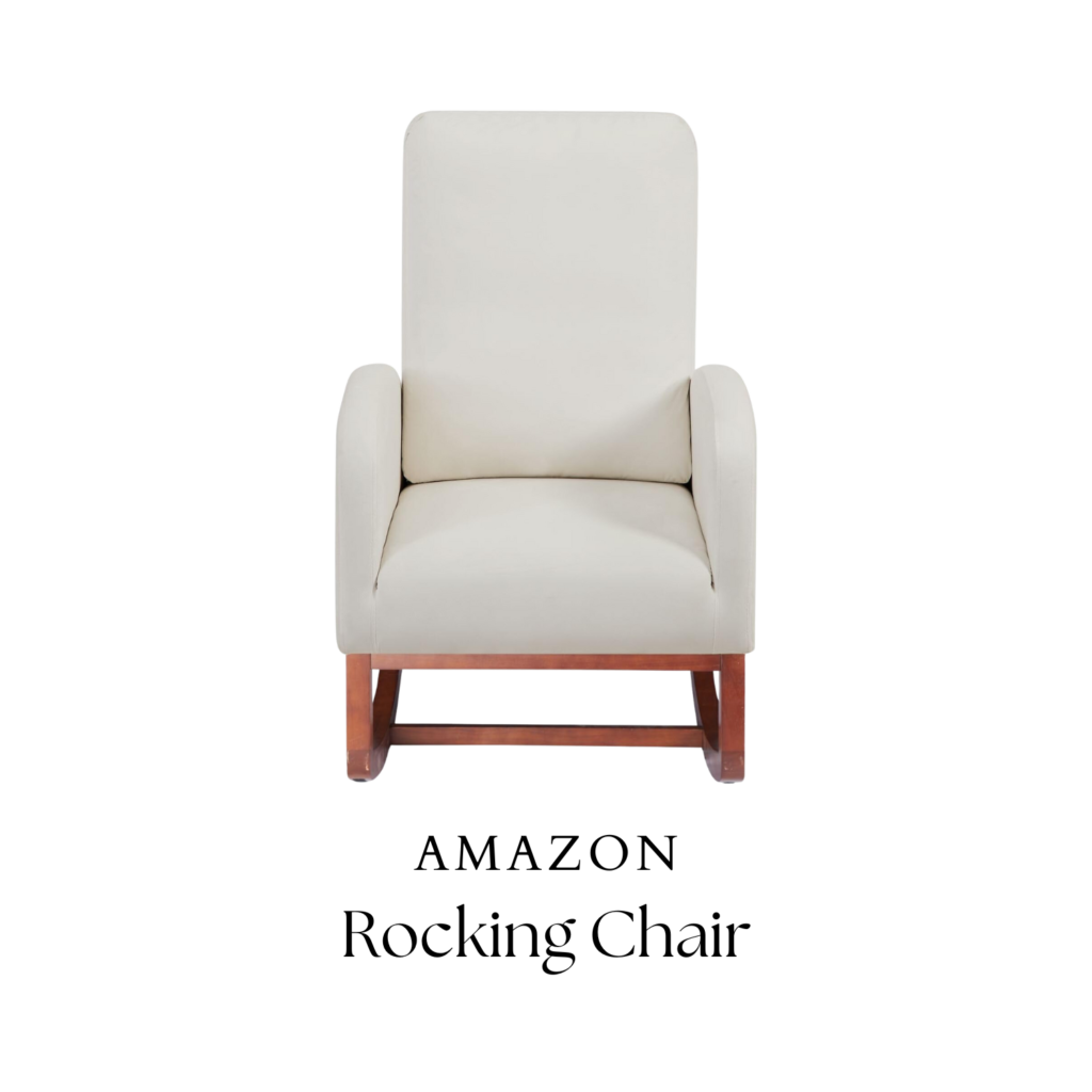 Ivory velvet and wood rocking chair with pocket
